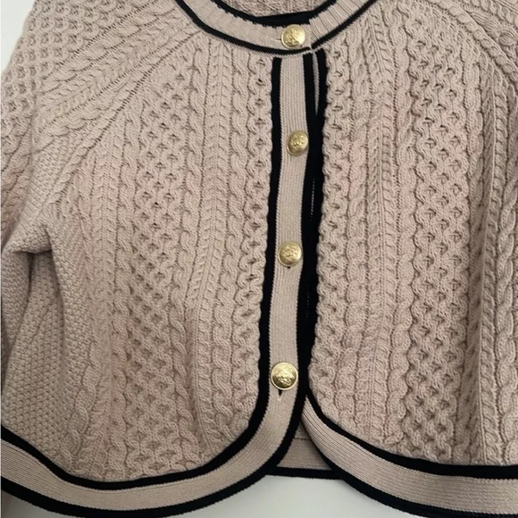 J Crew Cropped Cable-Knit Sweater Lady Jacket Size Large Beige Tan Academia - Picture 4 of 7